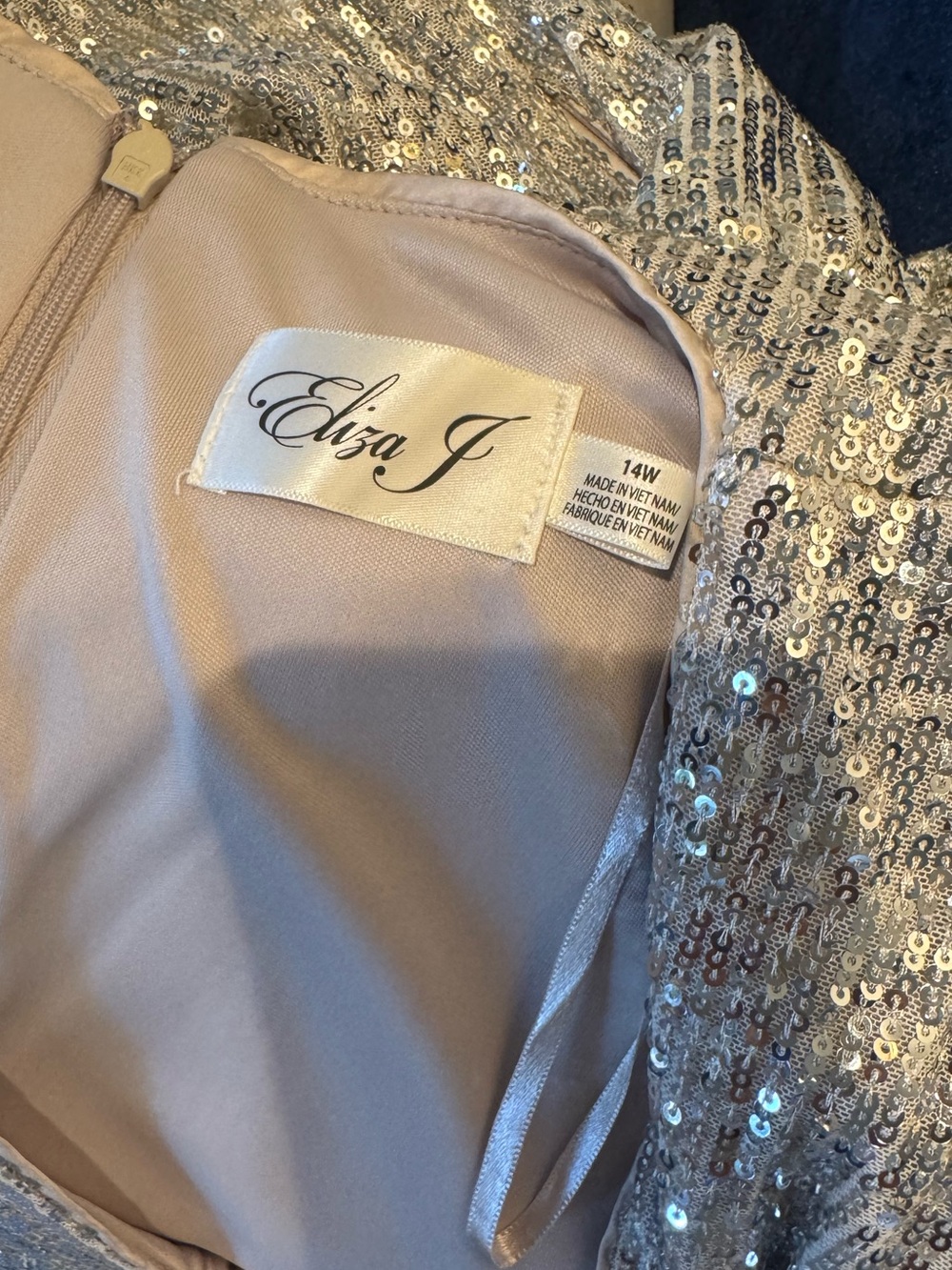 NWT Plus Size 14W Eliza J Silver Sequin Sleeveless V-Neck Maxi  Evening Gown - Picture 14 of 14